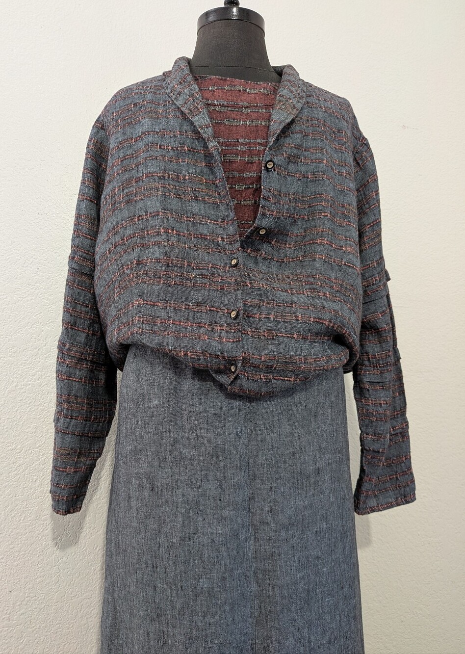 Flax 3-Piece Maxi Skirt Set Two-Tone Linen  in Gray and Burgundy 2XL